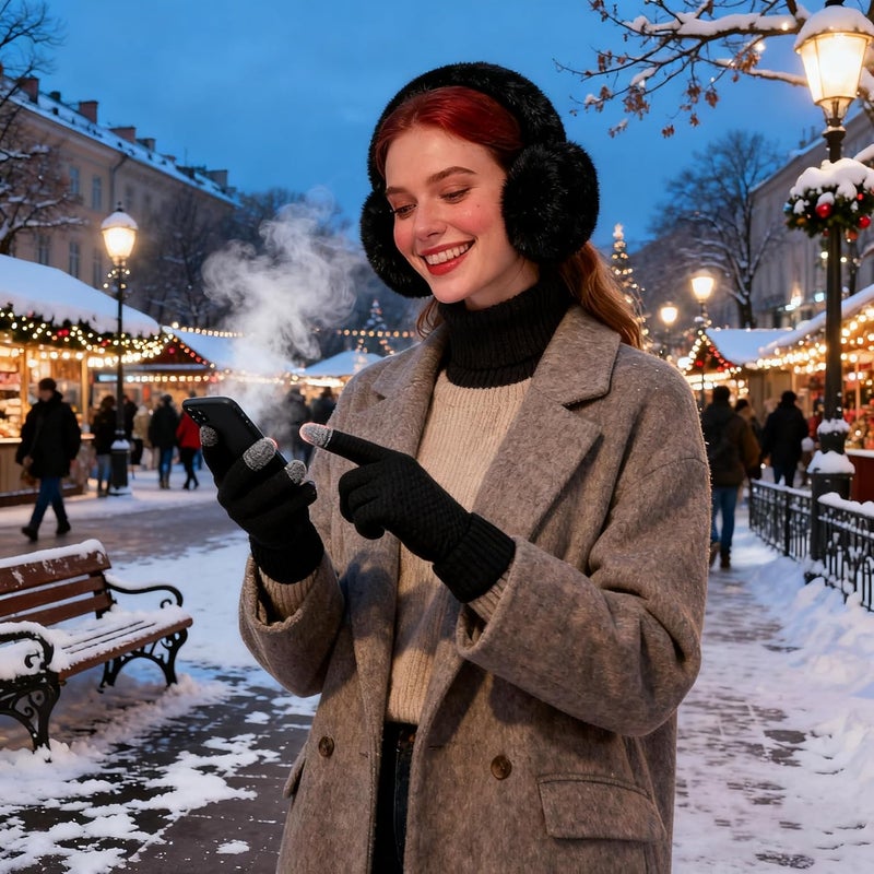 KDVOG Store Women Winter Ear Muffs Gloves Set Girls Fluffy Earmuffs Cold Weather Faux Fur Ear Warmers Touch Screen Gloves - Image 4
